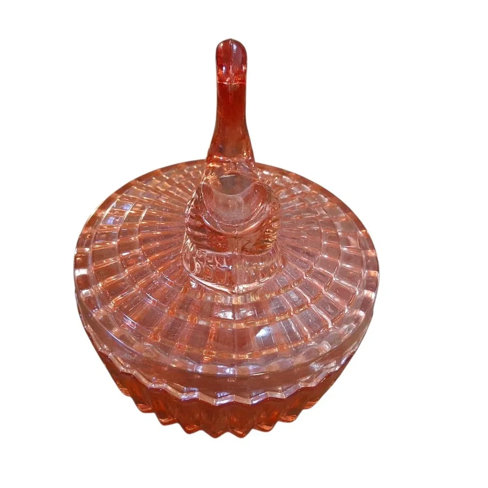 Vintage Jeanette Amberina Glass Powder Dish w/Swan Lipstick Holder Lid